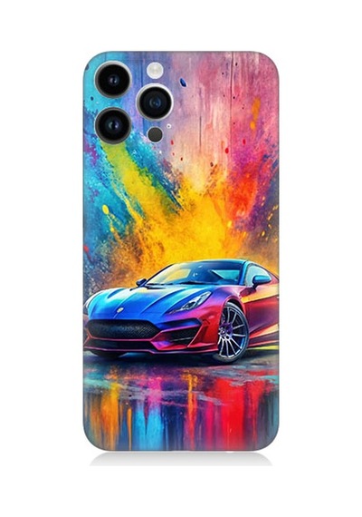 Apple Uyumlu iPhone 14 Pro  Renkli Spor Araba Desenli Silikon Kılıf