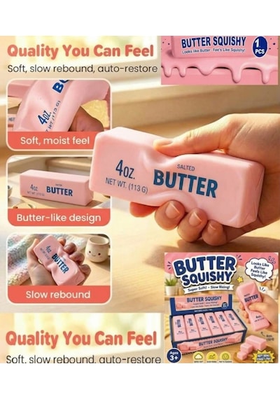 Pembe Tereyağ Squish Pudra Butter Sukuşi Oyuncak Yumuşak Sıkılabilir Squishy - 1 Adet