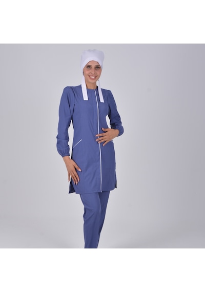 Fırtına Mavisi Soft Likra Hemşire Doktor Tesettür Alt Üst Takım Ü