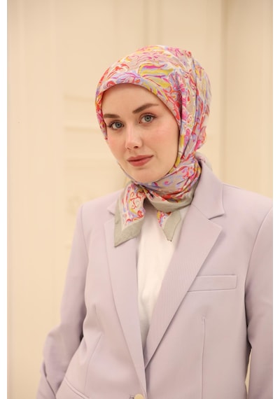 Silk Home Olinda İpek Eşarp 47002-19 Lila Mavi, Mercan, Pembe, Asit, Fuşya