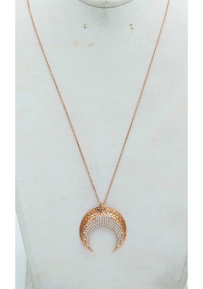 925 Ayar Bronz Renk Özgün Tasarım Gümüş Kolye (Hilal Model)
