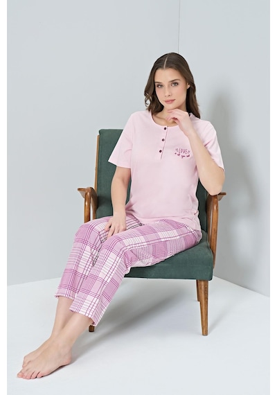Pijadore Gd Goldoremi 1853 Kadın Kısa Kollu Ekoseli Pijama Takım Pembe