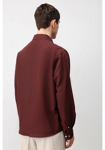 Antioch Keten Karışımlı Relaxed Fit Erkek Gömlek Bordo