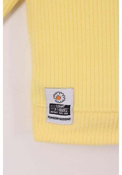 Monox Kız Çocuk Çiçek Baskılı İpli Şeritli Pantolon Fitilli Polar Takım Sarı