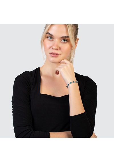 Rose Renk Nazar Boncuğu Detaylı 925 Ayar Gümüş Kadın Bileklik