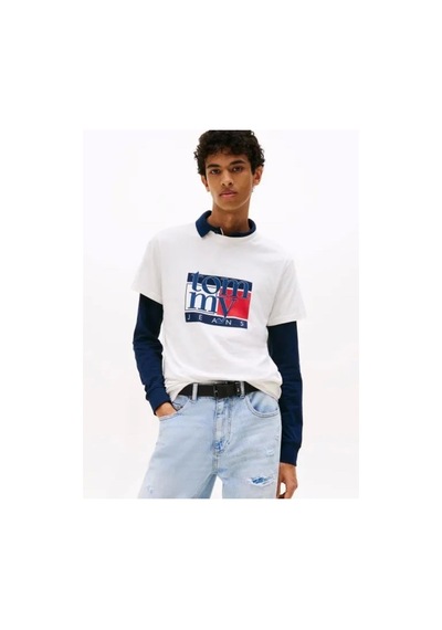 Tommy Hilfiger Tjm Slim Rwb Bayrak Desenli Erkek T-shirt Dm0dm21977ybh-10367 Ancient White