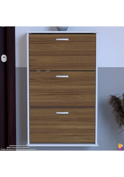 Eliusta Farel 72 Cm Genişlik 3 Kapaklı Ayakkabılık 72x114x26 Cm Ceviz Renk Kapı Önü/antre Ayakkabılık Ceviz