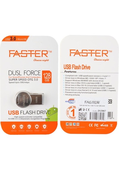 Faster 128 Gb Dusl Serisi Usb 3.0 Yüksek Hızlı Metal Flash Bellek