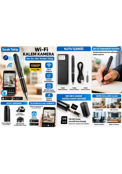 Wi-fi 1080p Full Hd Taşınabilir Video Kayıt Cihazı 128 Gb Hafıza Kartı Destekli