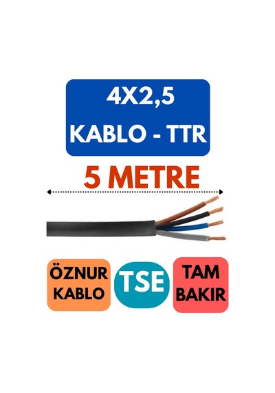 Öznur 4x2,5 Ttr Kablo Metre Seçenekli Siyah - 5 Metre