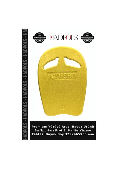 Premium Yüzücü Aracı Havuz Ürünü Su Sporları Prof 1. Kalite Yüzme Tahtası Büyük Boy 325x465x35 Mm Sarı