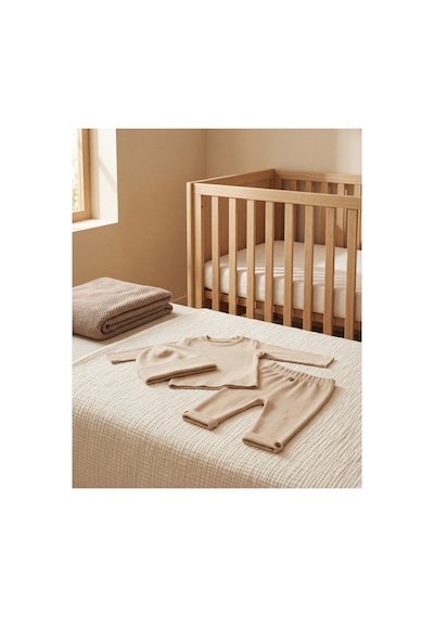 Minory Baby - 3 Parça Alt Üst Bebek Takımı Bej Bej