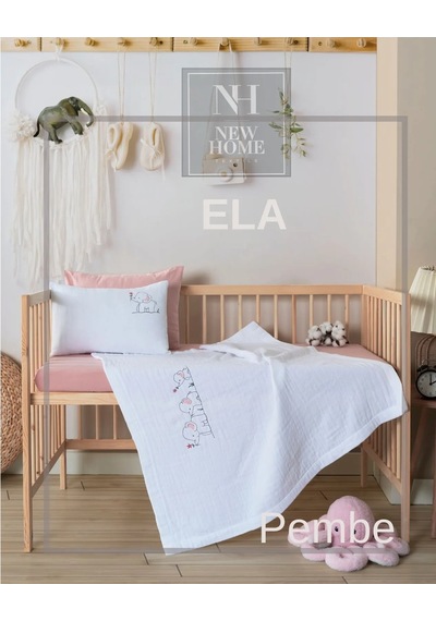 New Home Müslin Bebek Nevresim Takımı 4 Parça Ela - Pembe