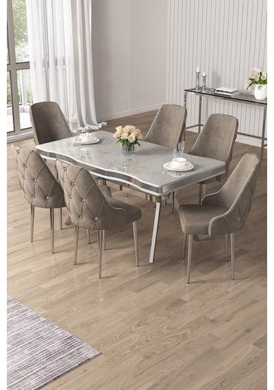 Canisa Vae Serisi 90x160 Lak Panel Beyaz Mermer Desen Krom Ayak Masa Takımı 6 Cappucino Sandalye Beyaz Mermer Desen Masa Sandalyeler Cappucino Canisa Vae Serisi 90x160 Lak Panel Beyaz Mermer Desen Krom Ayak Masa Takımı 6 Cappucino Sandalye Beyaz Mermer Desen Masa Sandalyeler Cappucino