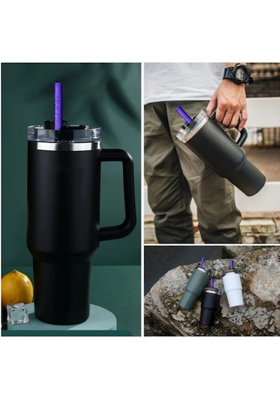 1 Adet Stanl. 40/30 Oz Tumb. Termos Için Renkli Parıltılı Yedek Pipet, 30 Cm Boy / 9 Mm Çap Mor