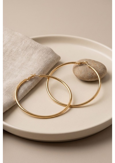 316l Çelik Gold Renk 66 Mm Halka Küpe Tj-bkp12010 Beyaz