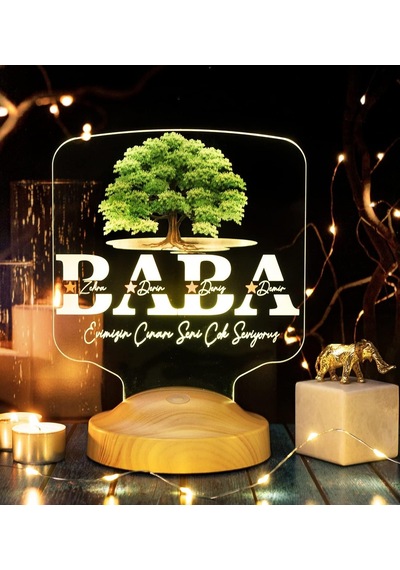 Babalar Günü Hediyesi, Babaya Hediye, Baba, Evimizin Çınarı Hediyesi, Renkli İsim Yazılı Kişiye Özel 3d Led La