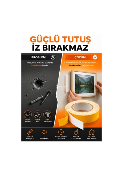 By Hanex Opp Çift Taraflı Bant 18 Mm X 20 M Şeffaf Güçlü Yapışkanlı Montaj Bandı