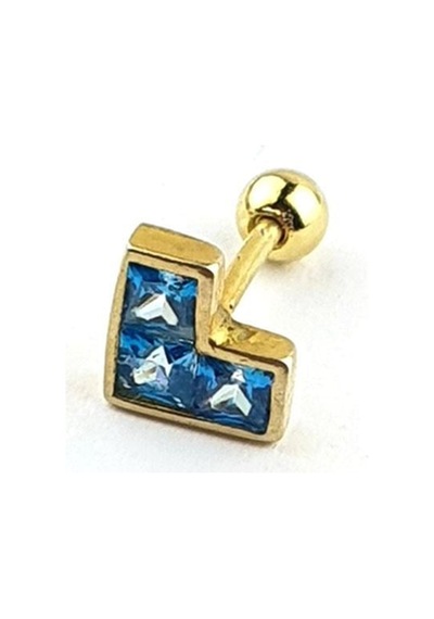 Aquamarin Taşlı Kalp Figürlü 925ayar Gümüş Üzerine Altın Kaplama Luxury Tasarım Tragus Kıkırdak Piercing Altın