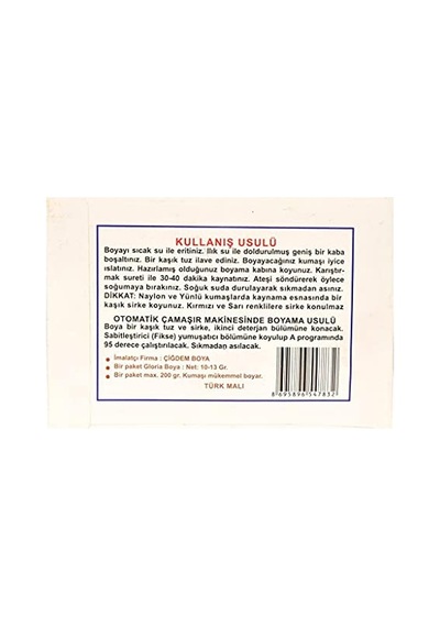 Kumaş Boyası Tam Yeşil 10 Gr Paket Çok Renkli