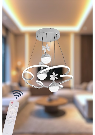 Ey Shop 3 Lü Toplu Cloud Model 3 Renk Kumandalı Beyaz&sarı&günışığı Led Avize Krom