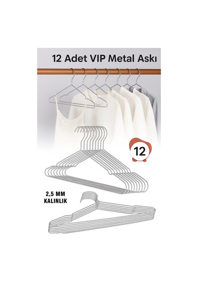 Metal Elbise Kıyafet Askısı, 12 Adet ,giysi Askısı,pantolon Askısı Tel Askı Vıp Metal Metalik Tr Diğer