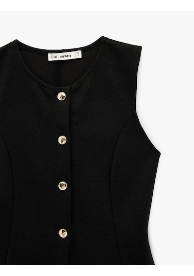 Koton Slim Fit Kolsuz Bisiklet Yaka Düğme Detaylı Yelek Siyah 6wal90042ık Siyah