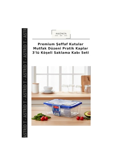 Premium Şeffaf Kutular Mutfak Düzeni Pratik Kaplar 3'lü Köşeli Saklama Kabı Seti Çok Renkli