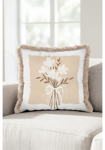 Çiçek Buketi Modern Saçaklı Yastık Kılıfı - Natürel Floral Bej Krem Vizon Püsküllü Kırlent Kılıfı Kadim Atlas Saten Çiçek Buketi Modern Saçaklı Yastık Kılıfı - Natürel Floral Bej Krem Vizon Püsküllü Kırlent Kılıfı Kadim Atlas Saten
