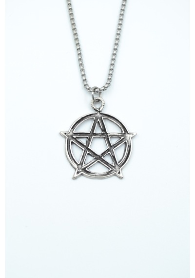 Pentagram Yıldızı Örme Zincir Kolye Gümüş