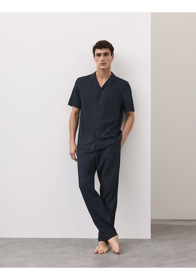 Marks & Spencer Keten Karışımlı Pijama Üstü T07001351a Lacivert