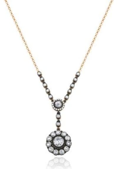 Diamond Line-Gülaylar - Pembe Altın 14 Ayar Elmas Görünümlü Kolye 483476183