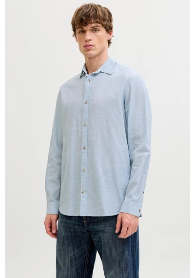 Jack & Jones Jjesummer Linen Blend Erkek Keten Karışımlı Uzun Kollu Gömlek Yazlık Mavi