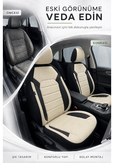 Ford Focus 2005-2020 Uyumlu Premium Tay Tüyü Oto Koltuk Kılıfı Airbag Uyumlu 2+1 Fermuarlı Kolçak Uyumlu 14170470