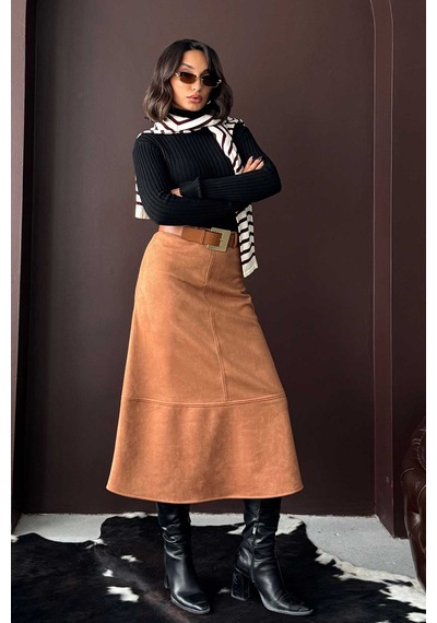 Verymoda Süet Uzun Etek F2004 Taba