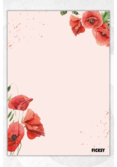 A5 Çiçek Bloknot Çizgisiz Defter - 50 Yaprak - Memopad - Notepad - Not Defteri - Not Kağıdı Kırmızı Kırmızı