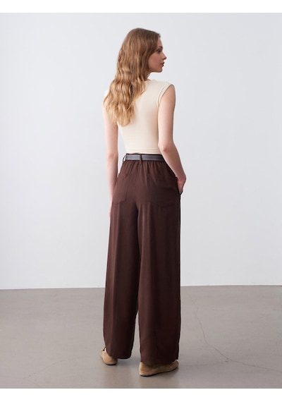 Dilvin 72698 Pileli Dökümlü Pantolon-kahve