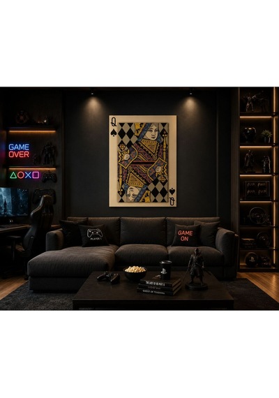 Queen Of Spades İskambil Temalı Modern Kanvas Tablo Siyah Gold Lüks Duvar Dekoru Poker & Casino Konsept Premium Canvas Art