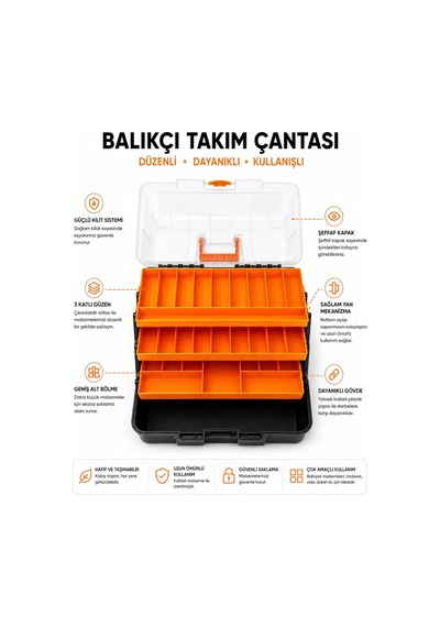 Şeffaf Kapaklı Balıkçı Takım Çantası, 3 Katlı Rapala Ve Sahte Yem Organizeri, Olta Malzemesi Kutusu, İğne Kurşun Fırdöndü Kaşık Düzenleyici, Kilitli Taşıma Çantası