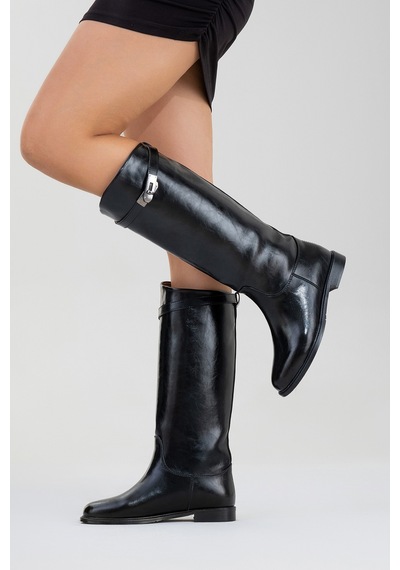 Luvishoes Yoko Siyah Cilt Kadın Çizme Siyah