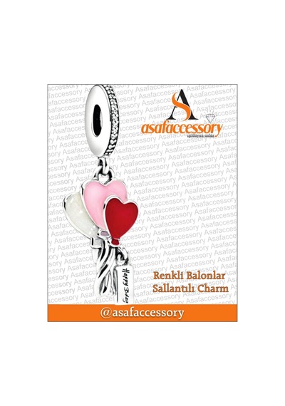 Renkli Balonlar Sallantılı Charm / Asafaccessory Gümüş Kaplama Pembe