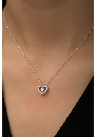 Papatya Silver Swarovski® Tektaşlı Kalp Kolye Rodyum Kaplama 925 Ayar Gümüş - SUVPS00012