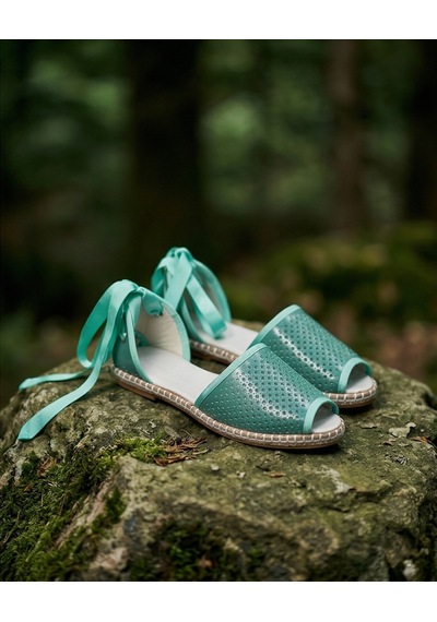 Futsishoes Peony Modern Bilekten Bağlama Yeşil Hakiki Deri Kadın Espadril