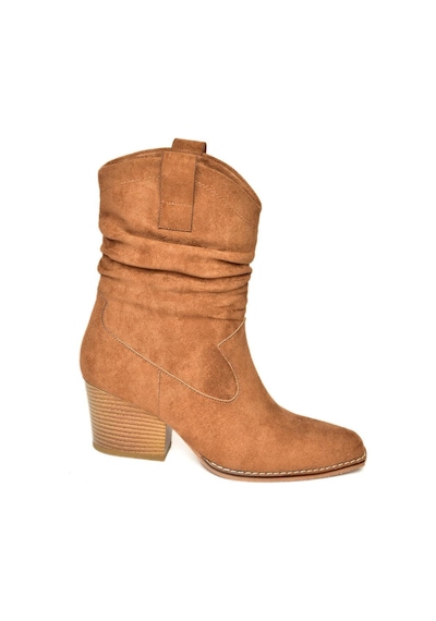 Fox Shoes T296713002 Taba Süet Kalın Topuklu Kadın Bot Taba-Süet Taba