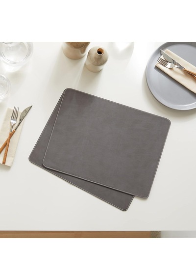 Ocean Home Textile 2'li Gri Renk Deri Amerikan Servis 40 X 30 Cm Genel