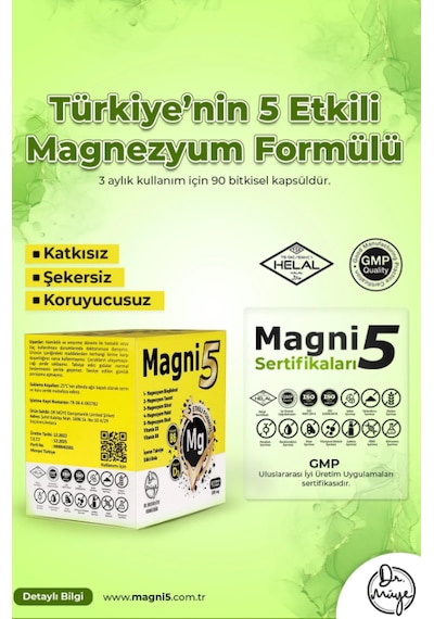 Magnezyum 5 Etkili Form 3 Aylık 90 Kapsül B6 D3 Vitamini Magni5 Bisglisinat Malat Taurat Sitrat Oksit 2'li