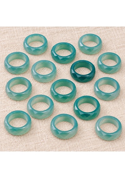 Akik Taşı Kalın Boy Faset Kesim Yüzük Yeşil Alacalı - 9 4mm Kalınlık 63820 - 1 Adet Yüzük Fiyatıdır 6428473