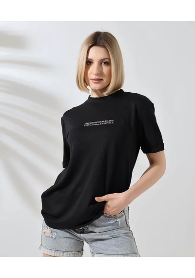 Soonaksesuar Unisex Bisiklet Yaka Baskılı Slim Fit T-shirt - Siyah SIYAH
