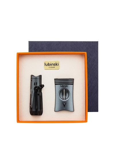 Lubinski Metal Gri Puro Seti 1 Torch Çakmak, 60 Ring V-cut Puro Kesici 8084at