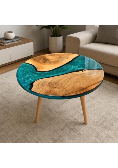 Doğal Ahşap & Turkuaz Epoksi Nehir Tasarımlı Yuvarlak Kahve Sehpası 50 Cm Çap, 52 Cm Yükseklik Aletsiz Kurulum Bej Doğal Ahşap & Turkuaz Epoksi Nehir Tasarımlı Yuvarlak Kahve Sehpası 50 Cm Çap, 52 Cm Yükseklik Aletsiz Kurulum Bej